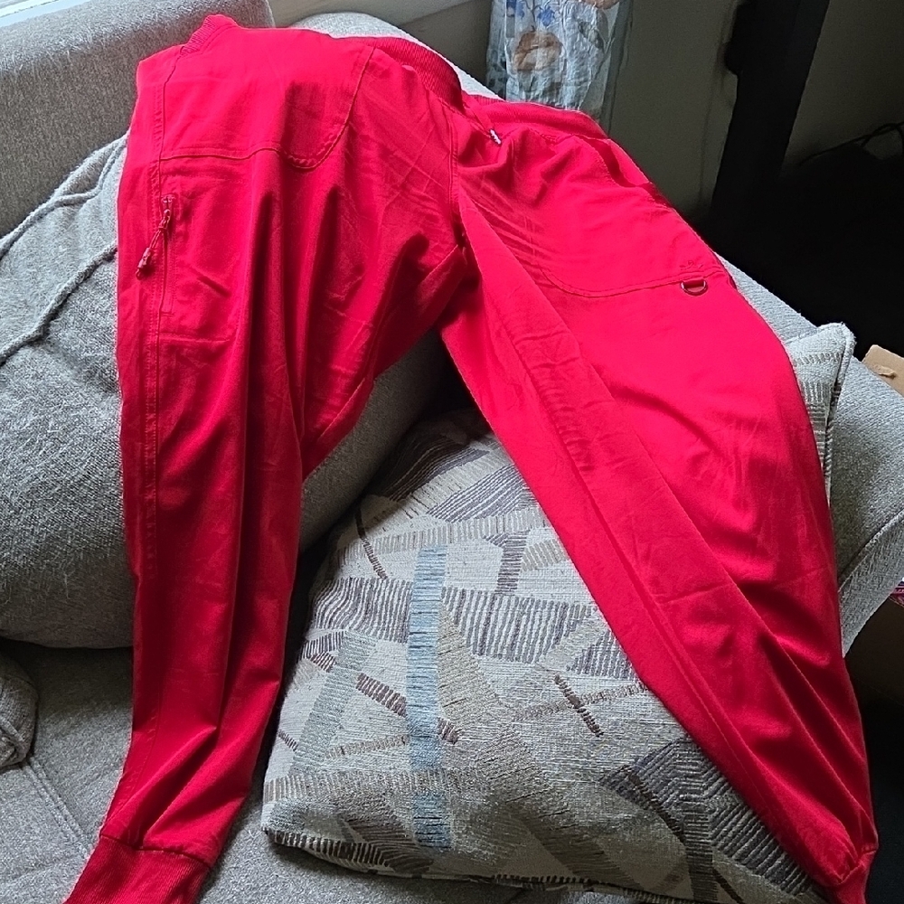 Red Track Pants Vibrant Relaxed Fit Elastic Cuffs